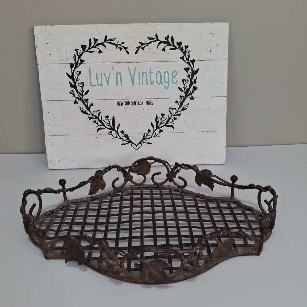 Rustic Wrought Iron Grapevine Leaf Decorative Tray Centerpiece Bronze Finish